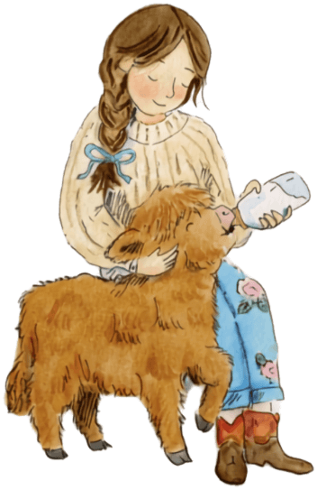 A girl in a cream sweater bottle-feeding baby Charlsie