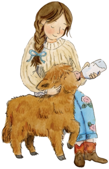 A girl in a cream sweater bottle-feeding baby Charlsie